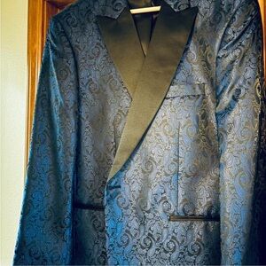 Elegant Black and Blue Paisley Men's Blazer egara brand new